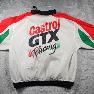 VINTAGE Castrol GTX Racing Jacket Mens XL White Nylon Windbreaker Colorblock 90s